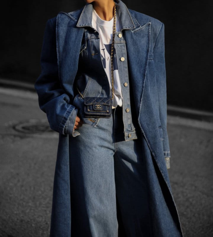 Paper Moon - Korean Women Fashion - #momslook -  LUX peaked lapel detail oversized washed denim coat  