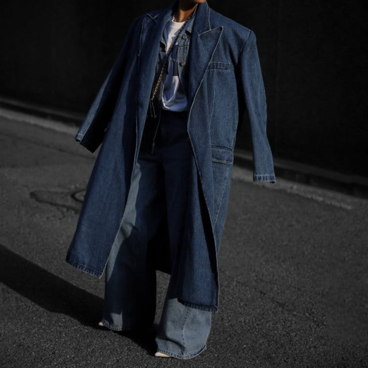 Paper Moon - Korean Women Fashion - #momslook -  LUX peaked lapel detail oversized washed denim coat   - 5