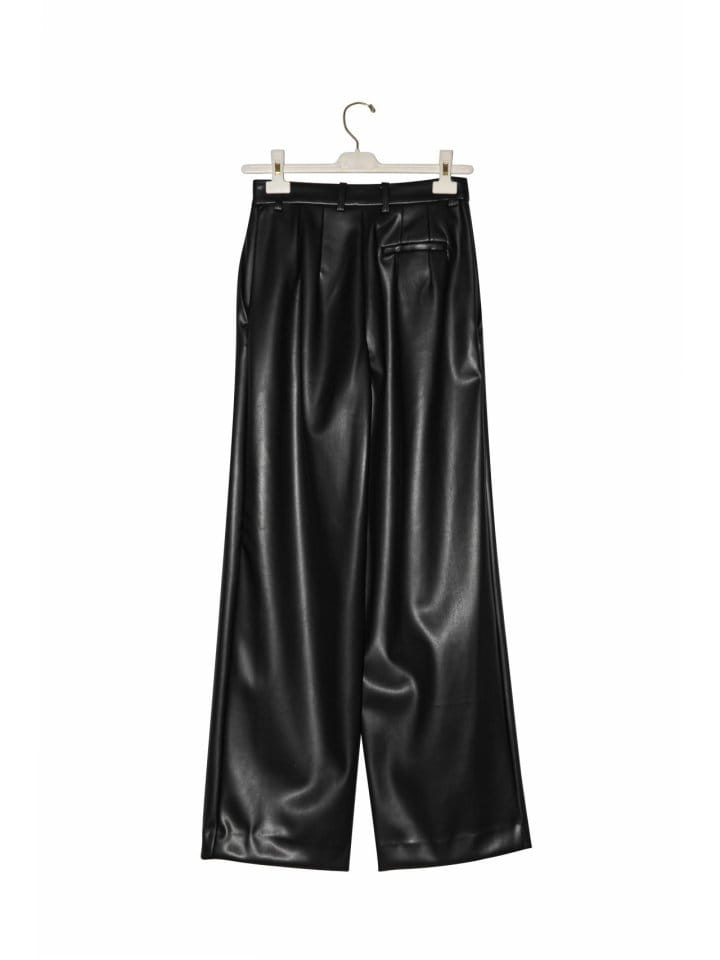 Paper Moon - Korean Women Fashion - #momslook - leather low waisted double pleats wide trousers  - 5