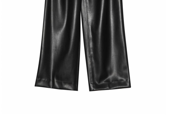 Paper Moon - Korean Women Fashion - #momslook - leather low waisted double pleats wide trousers  - 9