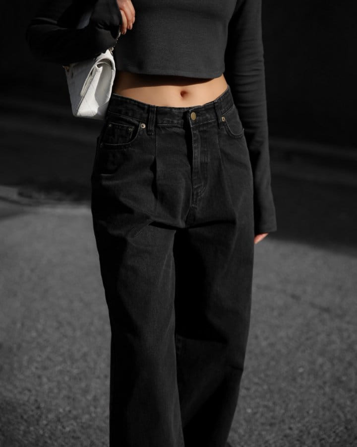 Paper Moon - Korean Women Fashion - #restrostyle - pin - tuck detail wide black jeans - 2