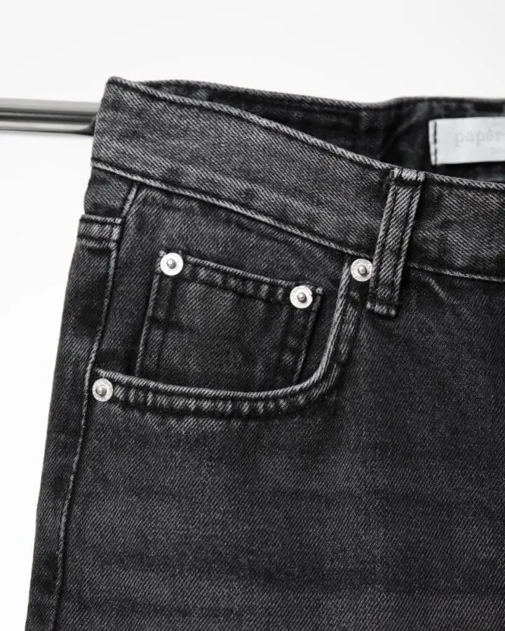 Paper Moon - Korean Women Fashion - #shopsmall - back split detail washed black straight denim jeans - 5