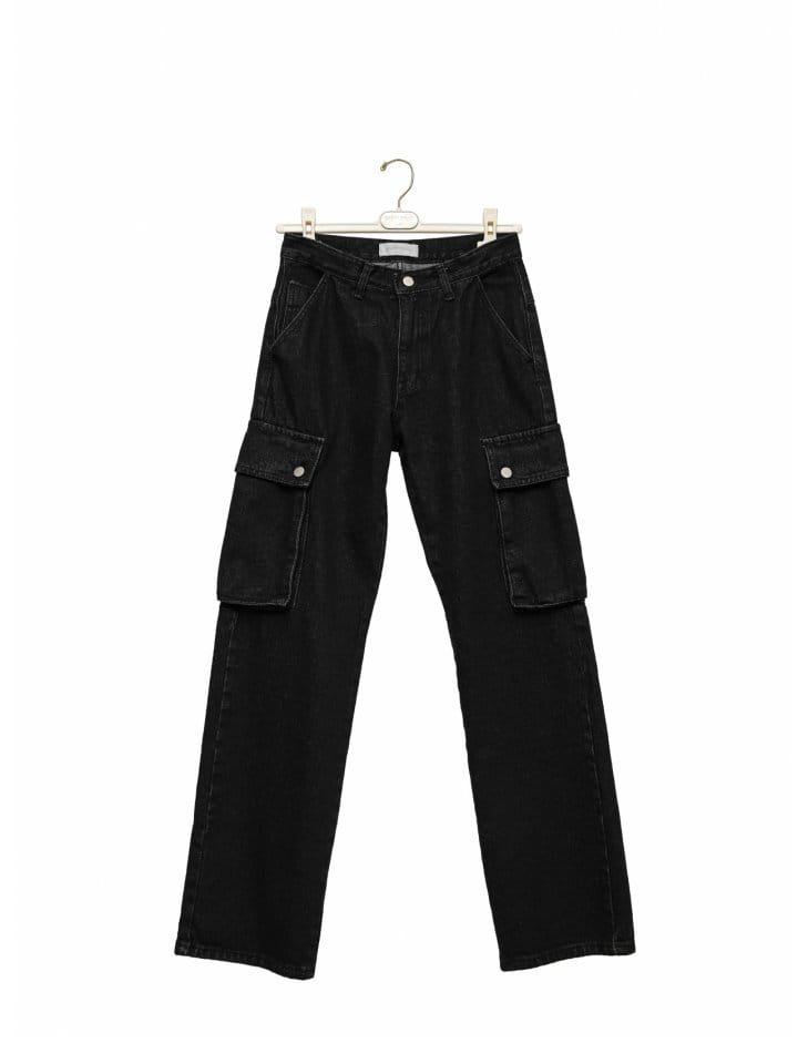 Paper Moon - Korean Women Fashion - #thatsdarling - washed black denim low - rise pocket cargo jeans - 9