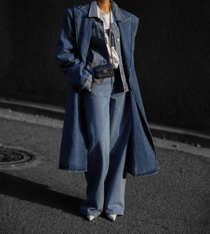 Paper Moon - Korean Women Fashion - #womensfashion -  LUX peaked lapel detail oversized washed denim coat   - 2