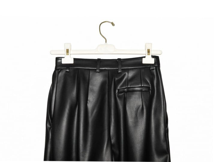 Paper Moon - Korean Women Fashion - #womensfashion - leather low waisted double pleats wide trousers  - 10