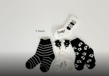 V Bunny - Korean Children Fashion - #childofig - Black FLower Socks Set - 3