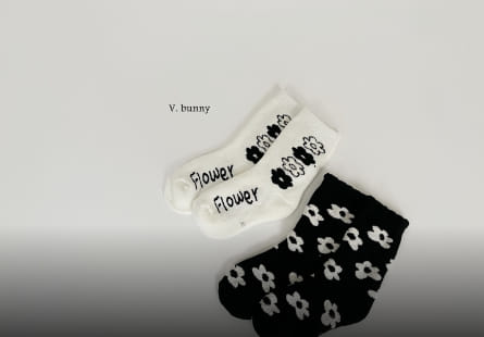 V Bunny - Korean Children Fashion - #childofig - Black FLower Socks Set - 4