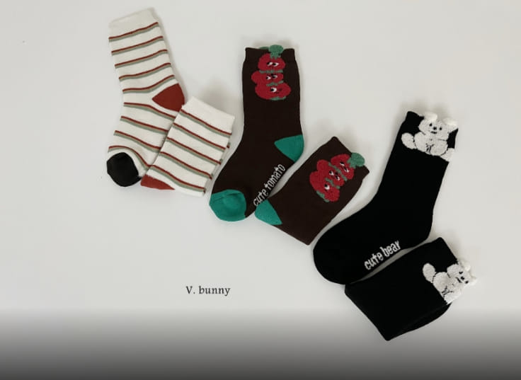 V Bunny - Korean Children Fashion - #kidsshorts - Tomato Socks Set - 3