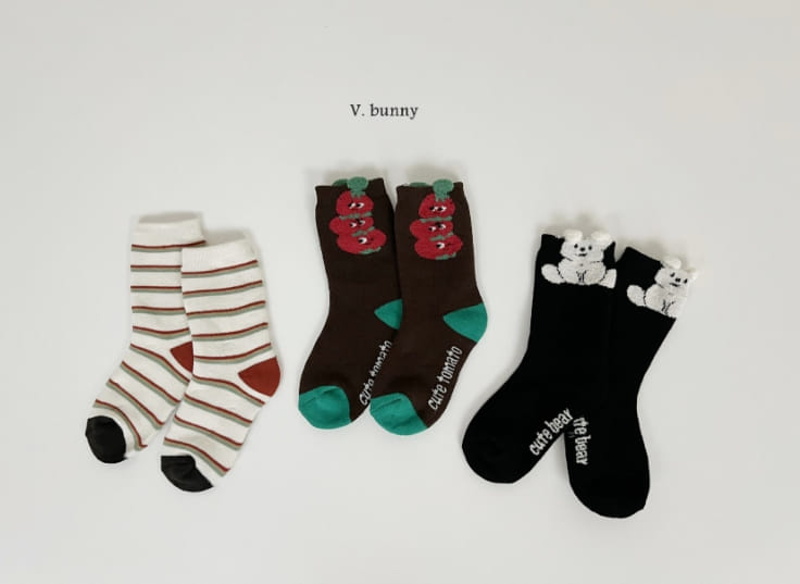 V Bunny - Korean Children Fashion - #kidsshorts - Tomato Socks Set - 4