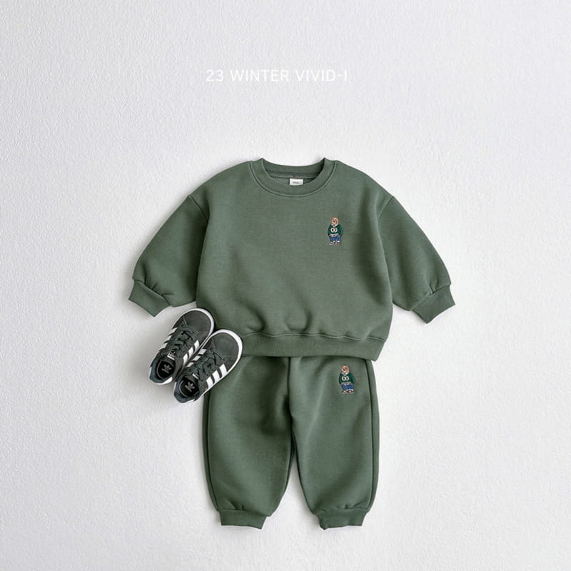 Vivid I - Korean Children Fashion - #childofig - Bear Embroidery Top Bottom Set - 5