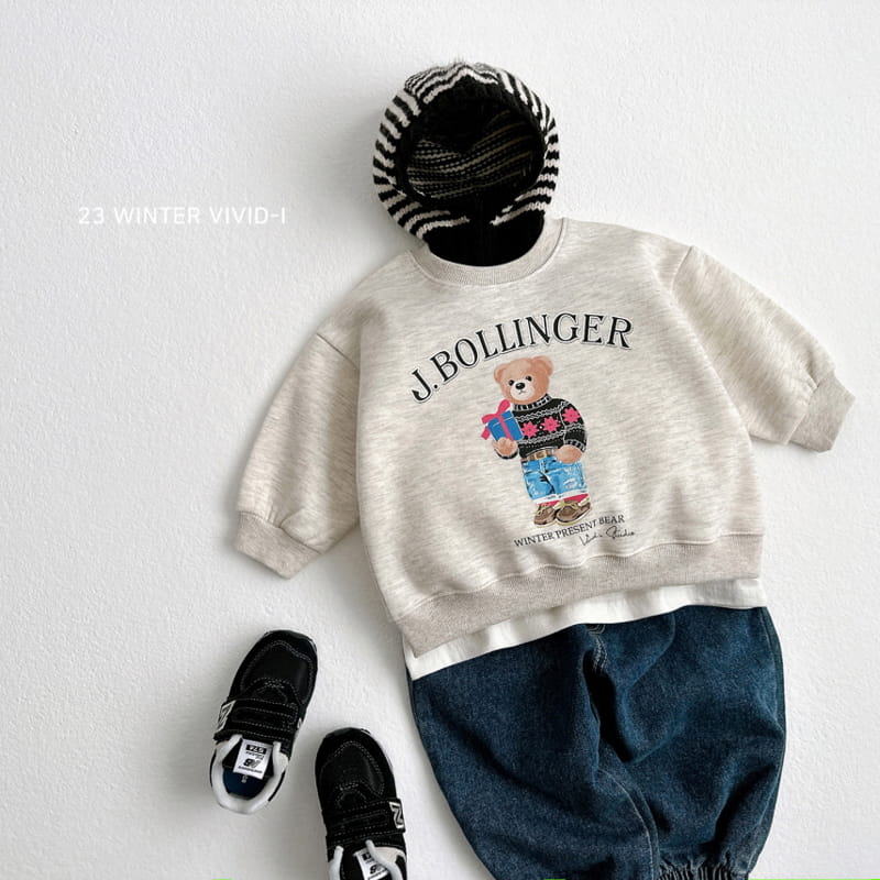 Vivid I - Korean Children Fashion - #kidsshorts - Denim Bear Sweatshirt - 3