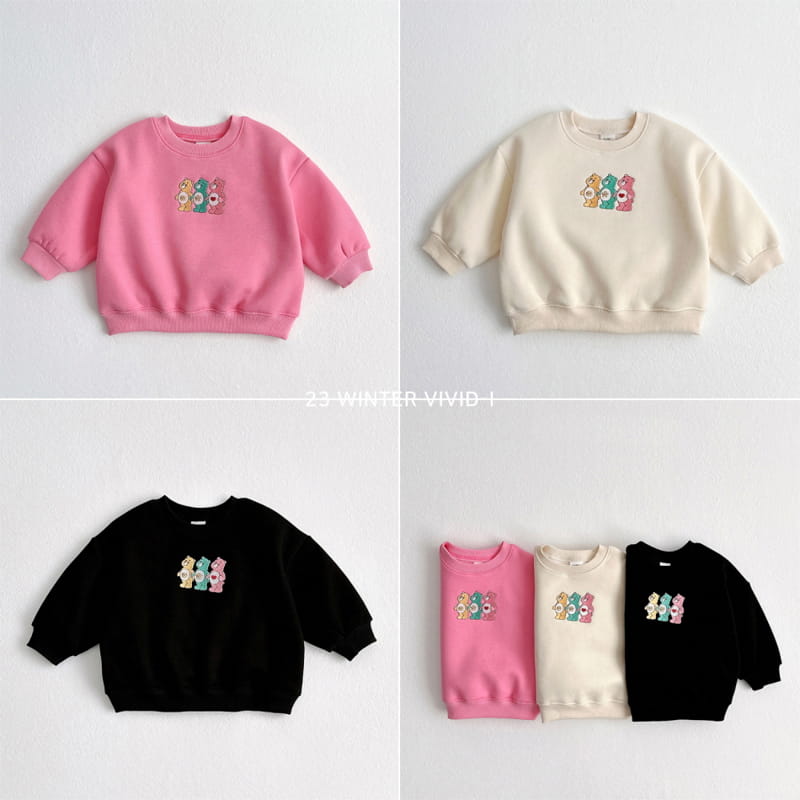 Vivid I - Korean Children Fashion - #kidsshorts - Three Bear Embroidery Sweatshirt