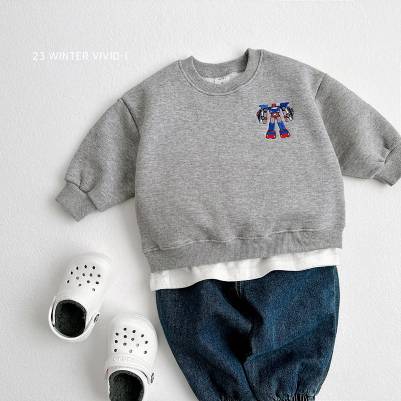 Vivid I - Korean Children Fashion - #kidsshorts - Robbot Embroidery Sweatshirt - 7