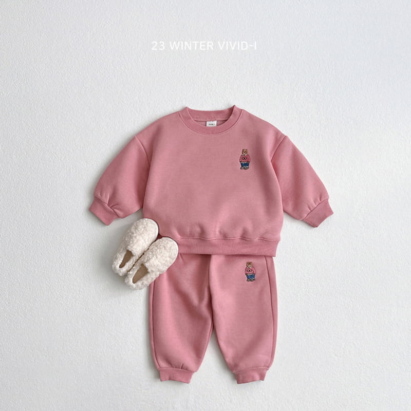 Vivid I - Korean Children Fashion - #prettylittlegirls - Bear Embroidery Top Bottom Set - 3