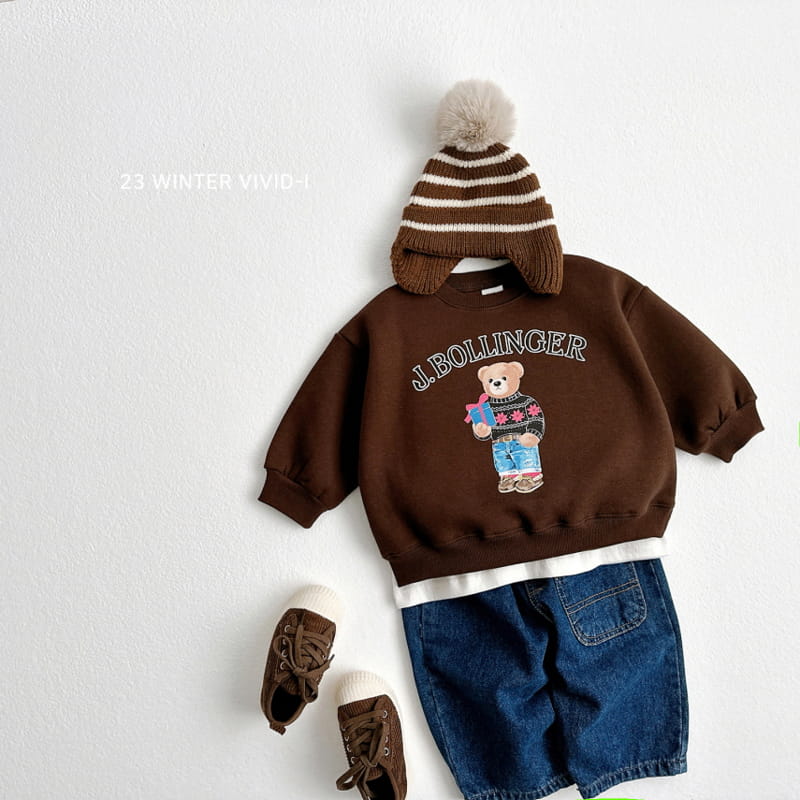 Vivid I - Korean Children Fashion - #toddlerclothing - Denim Bear Sweatshirt - 12