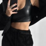 vegan leather cropped sleeveless tank top