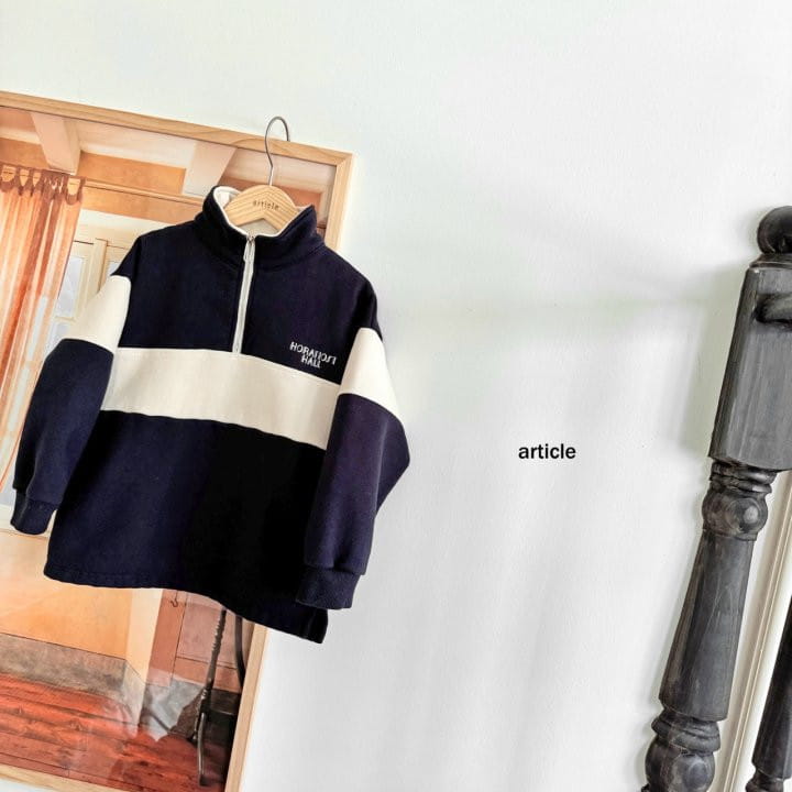 Article - Korean Children Fashion - #Kfashion4kids - Line Half Zip-up Embroider Tee - 7