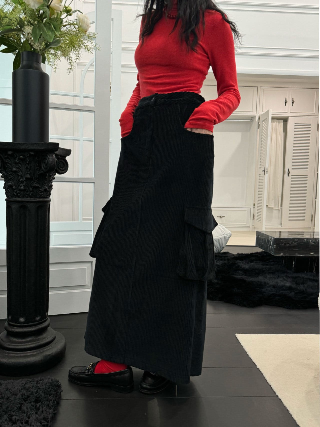 Auver_Fit - Korean Women Fashion - #momslook - Rib Cargo Long Skirt - 11