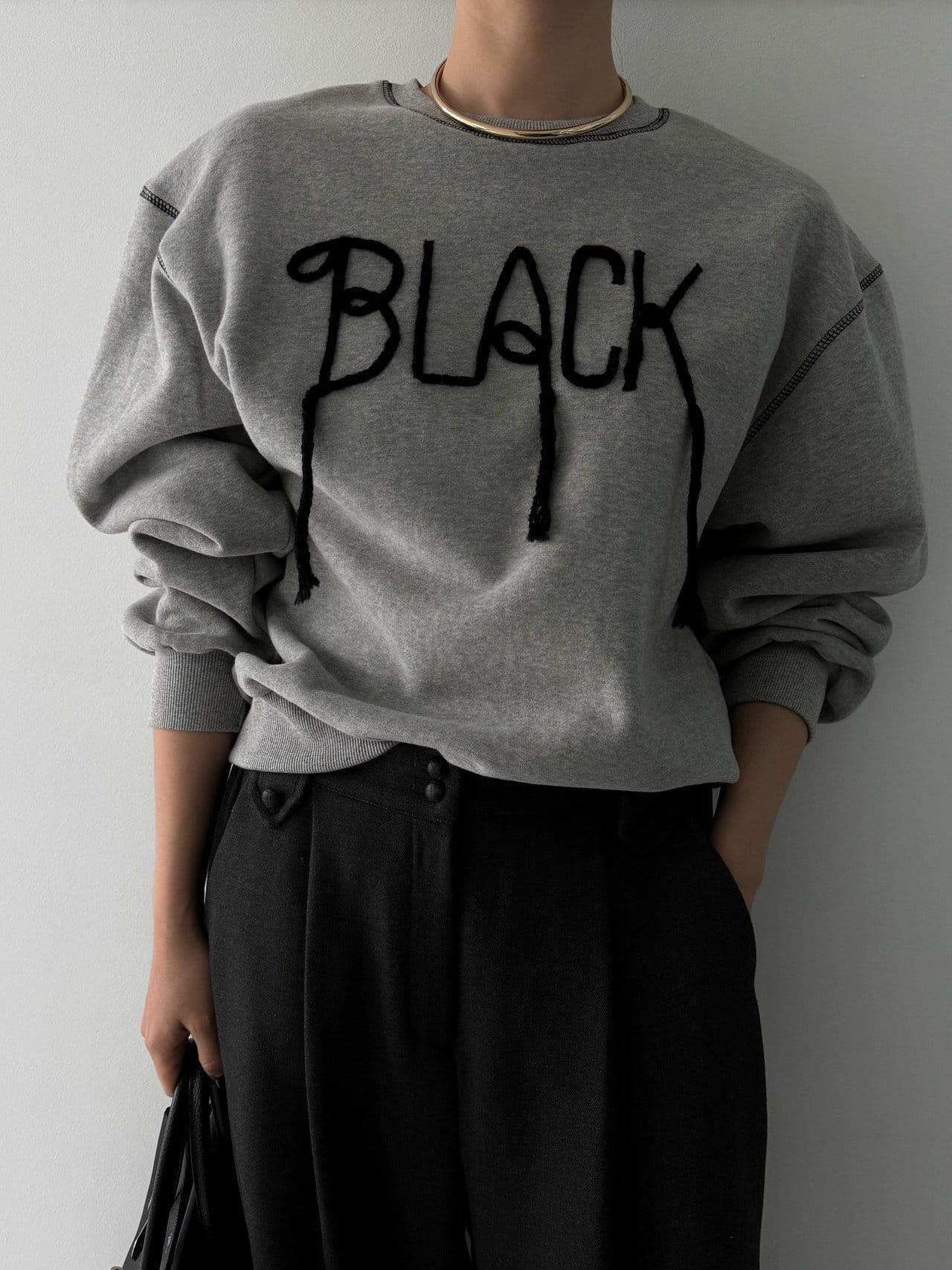 Black Fuchsia - Korean Women Fashion - #momslook - Black Embroider Sweatshirt - 5