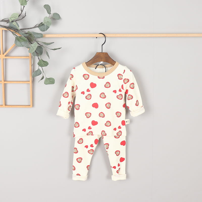 Kingboy - Korean Children Fashion - #designkidswear - Heart Bear Easy Wear Top Bottom Set - 8