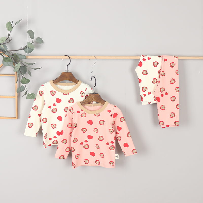 Kingboy - Korean Children Fashion - #todddlerfashion - Heart Bear Easy Wear Top Bottom Set - 3