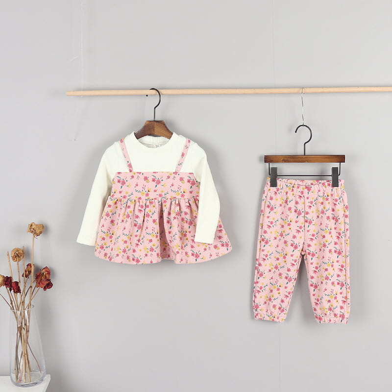 New Pierrot - Korean Children Fashion - #childofig - Flower Top Bottom Set - 4