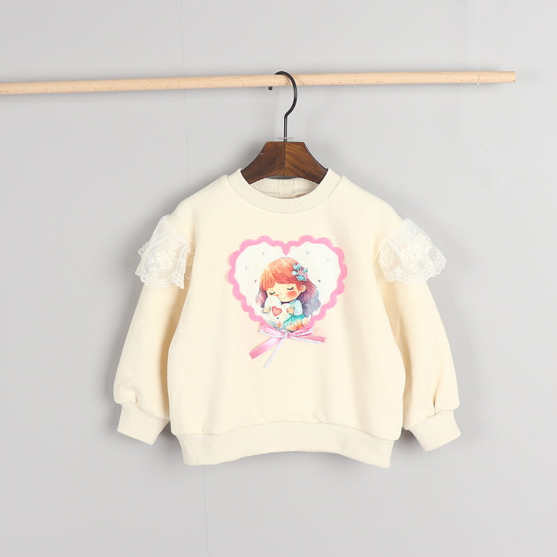 New Pierrot - Korean Children Fashion - #kidsshorts - Heart Girl Fleece Sweatshirt - 2