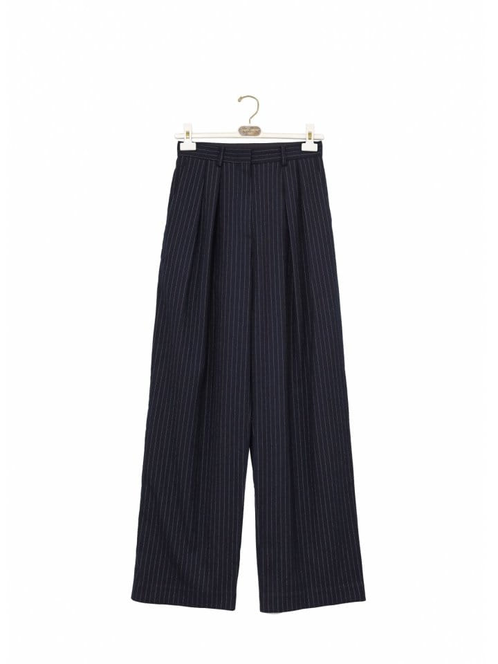 Paper Moon - Korean Women Fashion - #momslook - pin striped low waisted double pleats wide trousers - 4