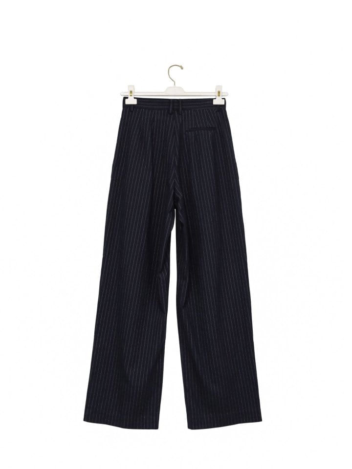 Paper Moon - Korean Women Fashion - #momslook - pin striped low waisted double pleats wide trousers - 5