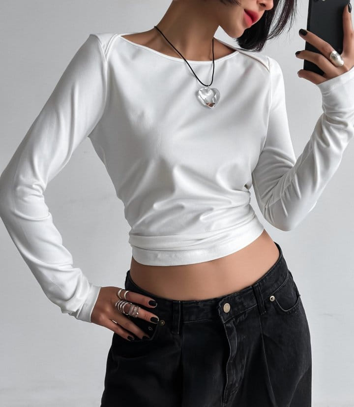 Paper Moon - Korean Women Fashion - #momslook - Boatneck Detail Long Sleeved Tee - 2