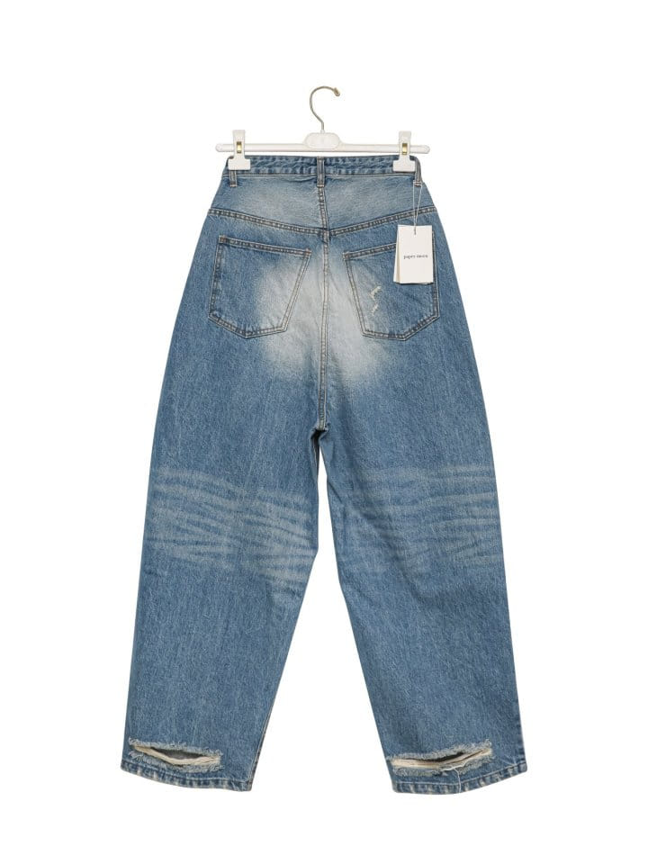 Paper Moon - Korean Women Fashion - #momslook -  Vintage Blue Distressed Damage Wash Wide Leg Jeans  - 7