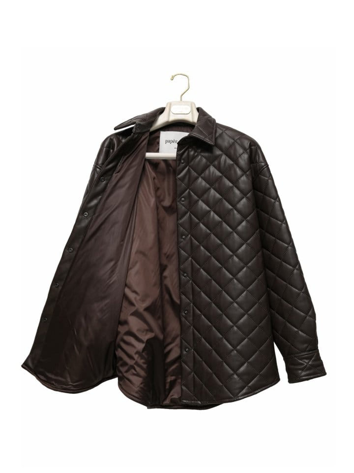 Paper Moon - Korean Women Fashion - #womensfashion - oversized vegan leather quilted shirt jacket - 6