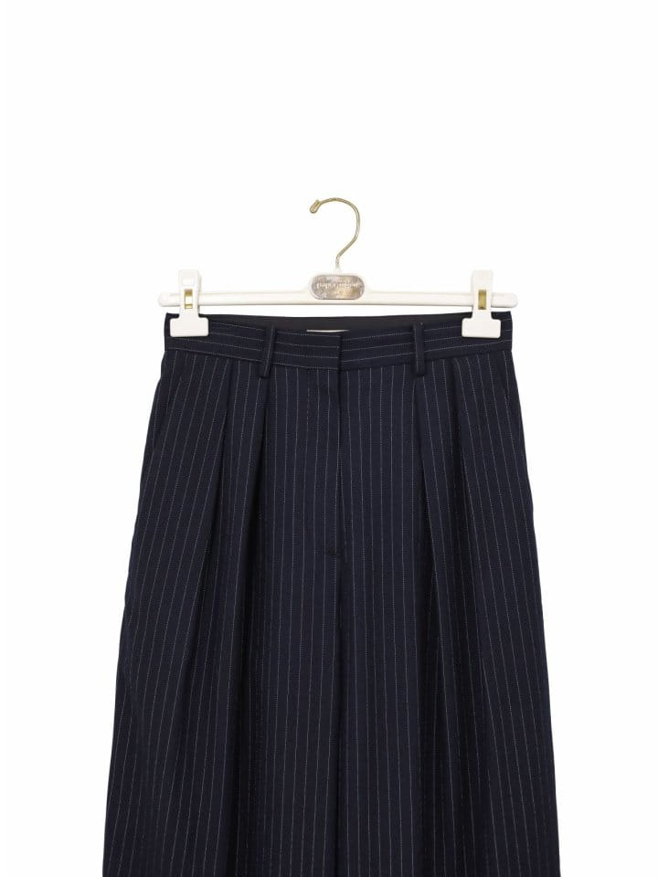 Paper Moon - Korean Women Fashion - #womensfashion - pin striped low waisted double pleats wide trousers - 6