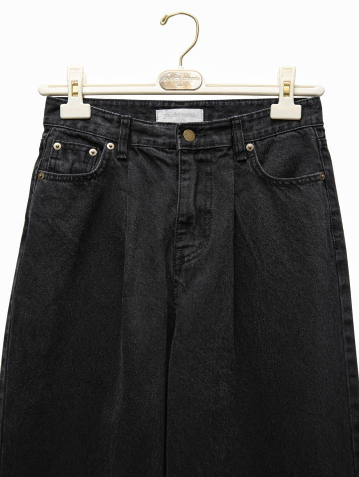 Paper Moon - Korean Women Fashion - #womensfashion - Pin Tuck Detail Wide Black Jeans  - 6