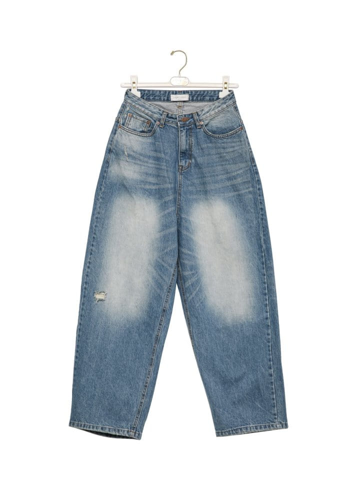 Paper Moon - Korean Women Fashion - #womensfashion -  Vintage Blue Distressed Damage Wash Wide Leg Jeans  - 6