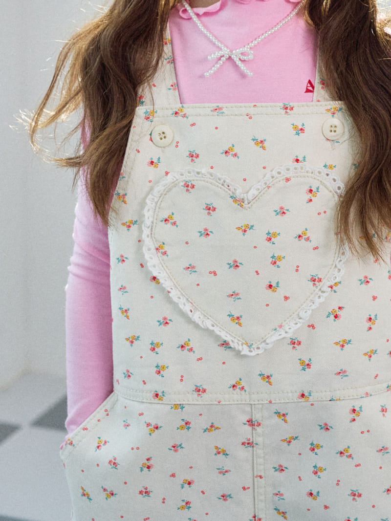 A-Market - Korean Children Fashion - #Kfashion4kids - Flower Heart Dungarees - 9