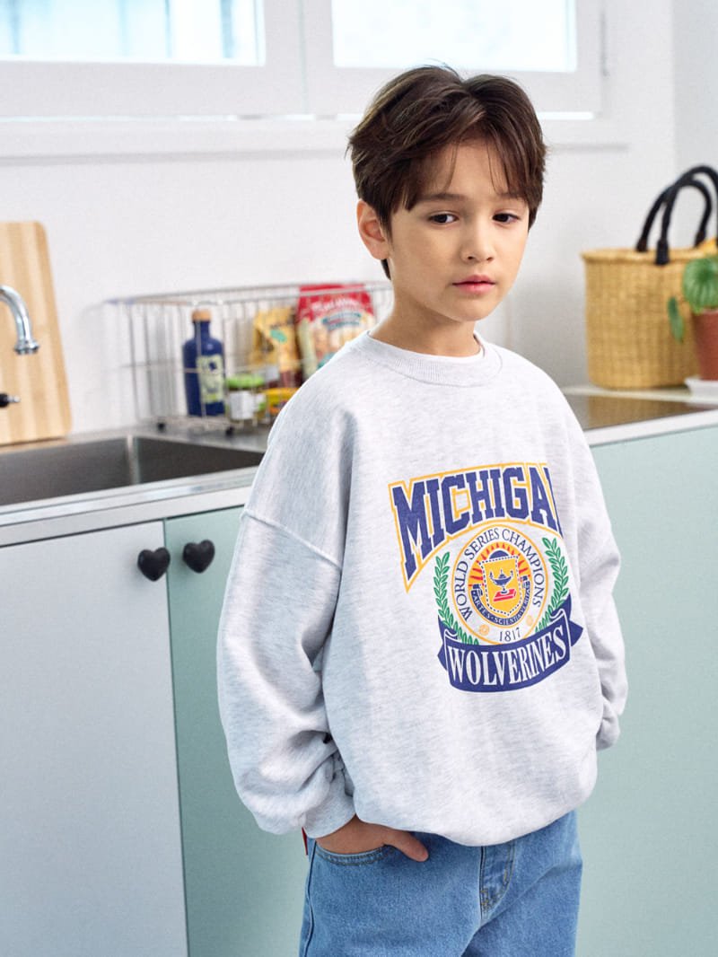 A-Market - Korean Children Fashion - #discoveringself - White Michigan Sweatshirt - 8