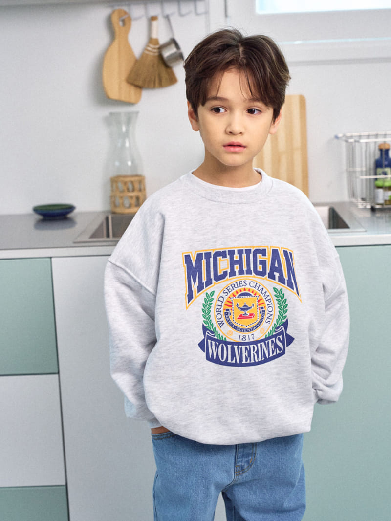 A-Market - Korean Children Fashion - #todddlerfashion - White Michigan Sweatshirt - 2