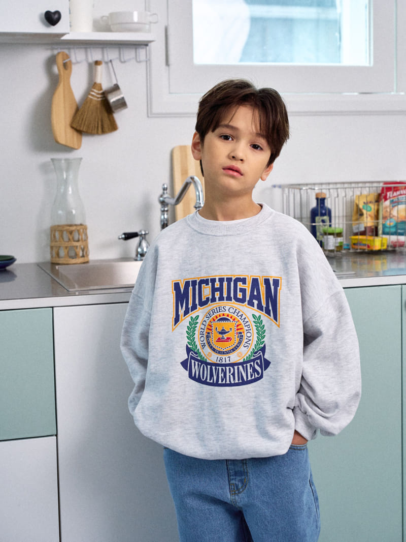 A-Market - Korean Children Fashion - #toddlerclothing - White Michigan Sweatshirt - 3