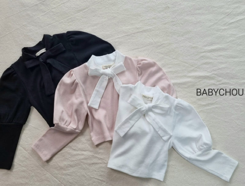 Babychou - Korean Children Fashion - #Kfashion4kids - Ribbon Tie Puff Tee