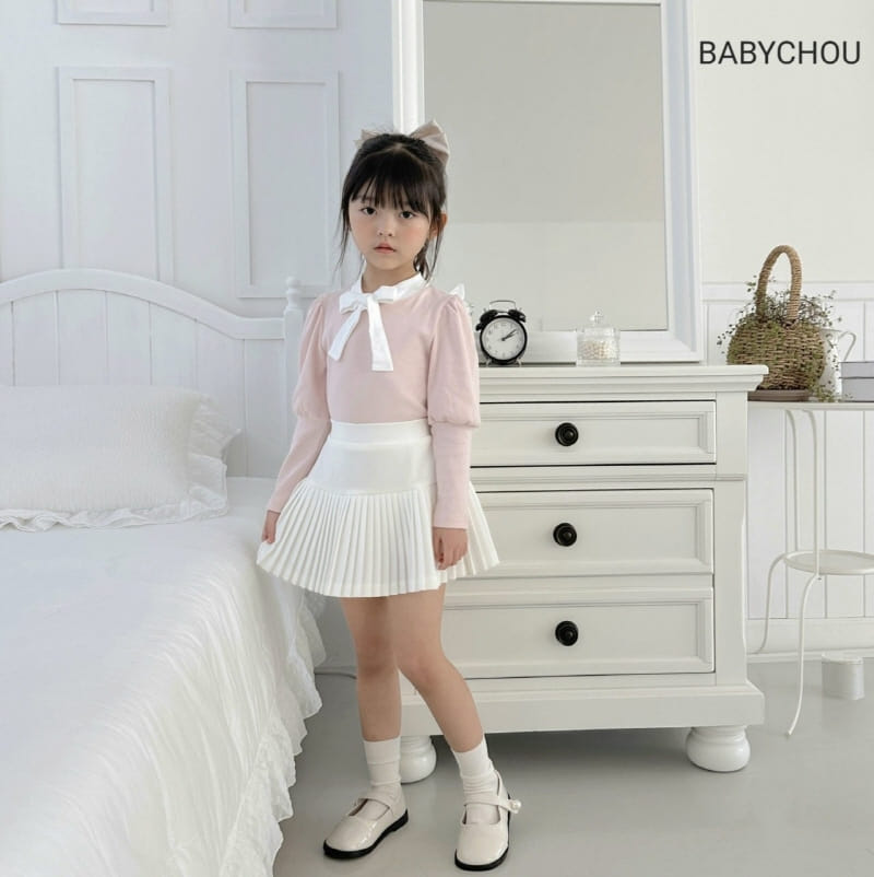 Babychou - Korean Children Fashion - #designkidswear - Ribbon Tie Puff Tee - 11