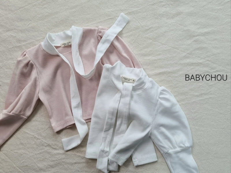 Babychou - Korean Children Fashion - #littlefashionista - Ribbon Tie Puff Tee - 2