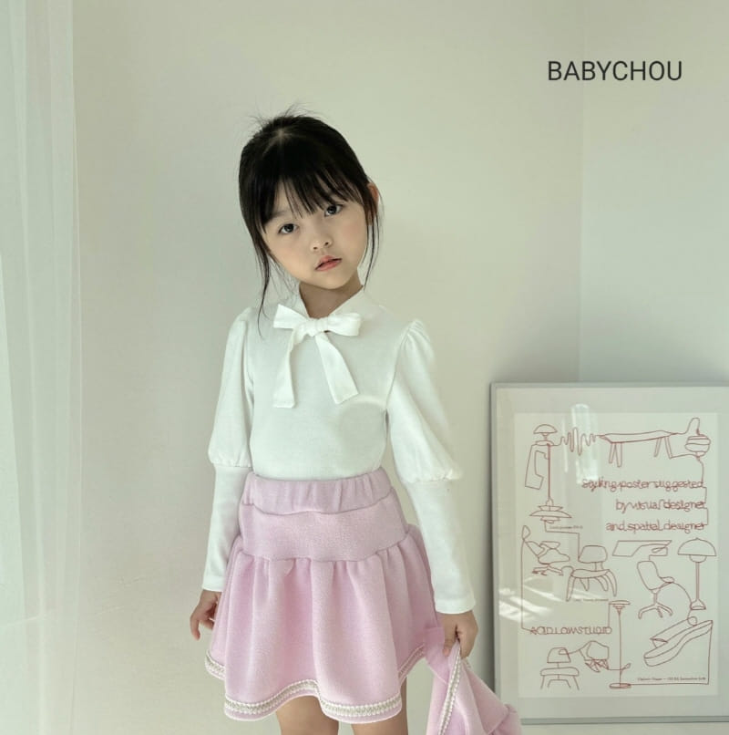 Babychou - Korean Children Fashion - #magicofchildhood - Ribbon Tie Puff Tee - 4