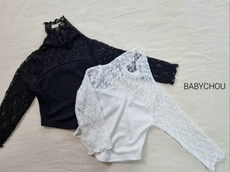 Babychou - Korean Children Fashion - #minifashionista - Lace Turtleneck Tee