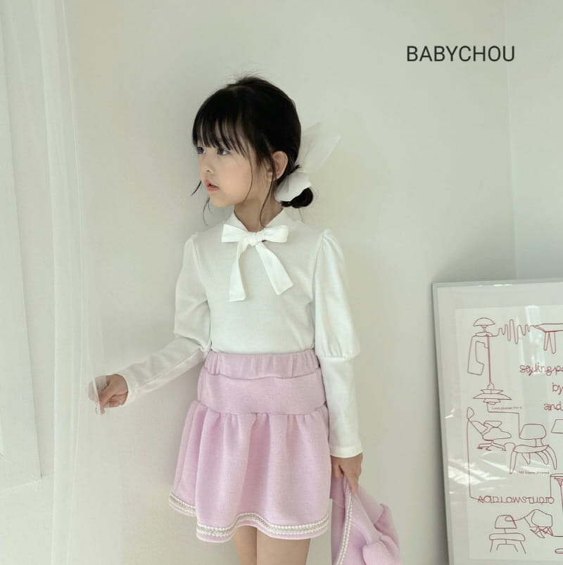 Babychou - Korean Children Fashion - #prettylittlegirls - Ribbon Tie Puff Tee - 5