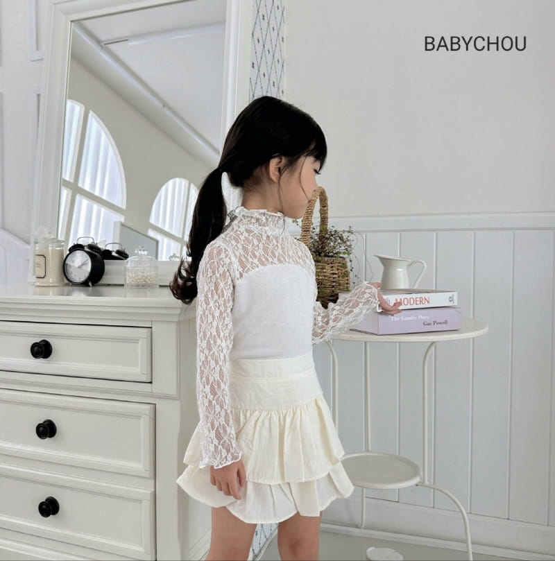 Babychou - Korean Children Fashion - #todddlerfashion - Lace Turtleneck Tee - 3