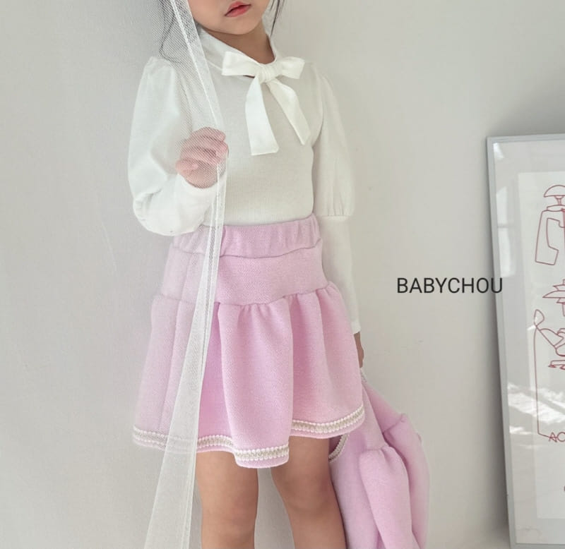 Babychou - Korean Children Fashion - #toddlerclothing - Ribbon Tie Puff Tee - 7