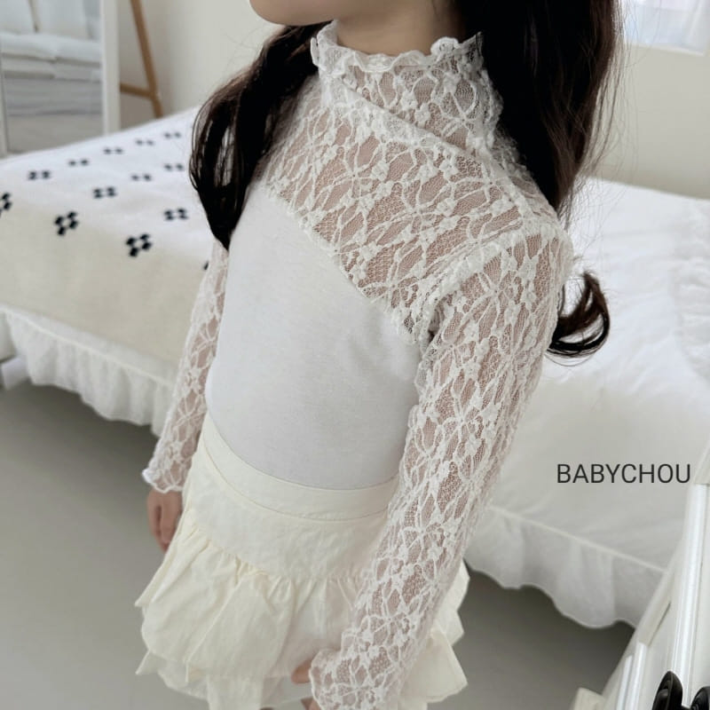 Babychou - Korean Children Fashion - #todddlerfashion - Lace Turtleneck Tee - 4