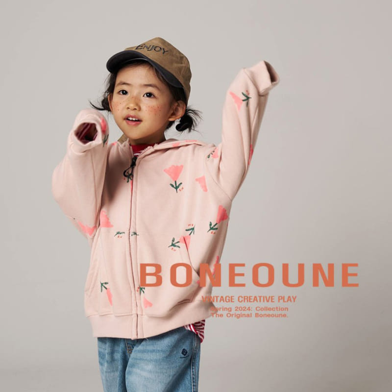 Boneoune - Korean Children Fashion - #designkidswear - Triangle Flower Hoody Zip Up - 2