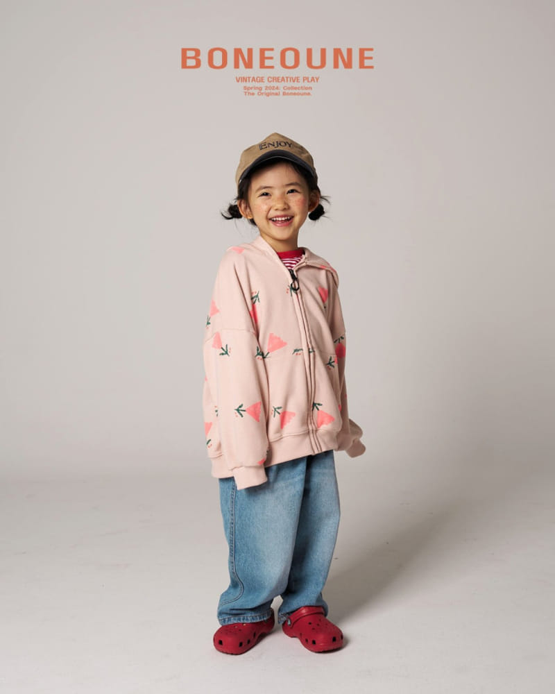 Boneoune - Korean Children Fashion - #kidsshorts - Triangle Flower Hoody Zip Up - 5